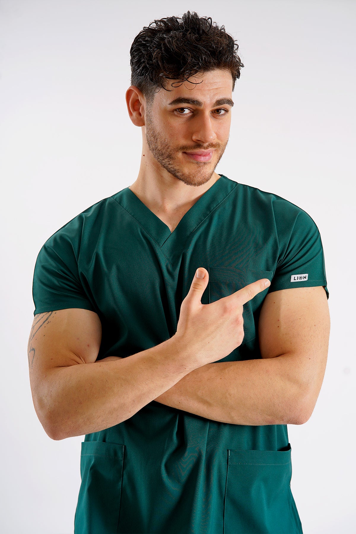 Avcı Yeşili Dr. Greys Modeli Likralı Hemşire Forması Unisex Yarasa Kol Doktor Scrubs Hastane Takımı