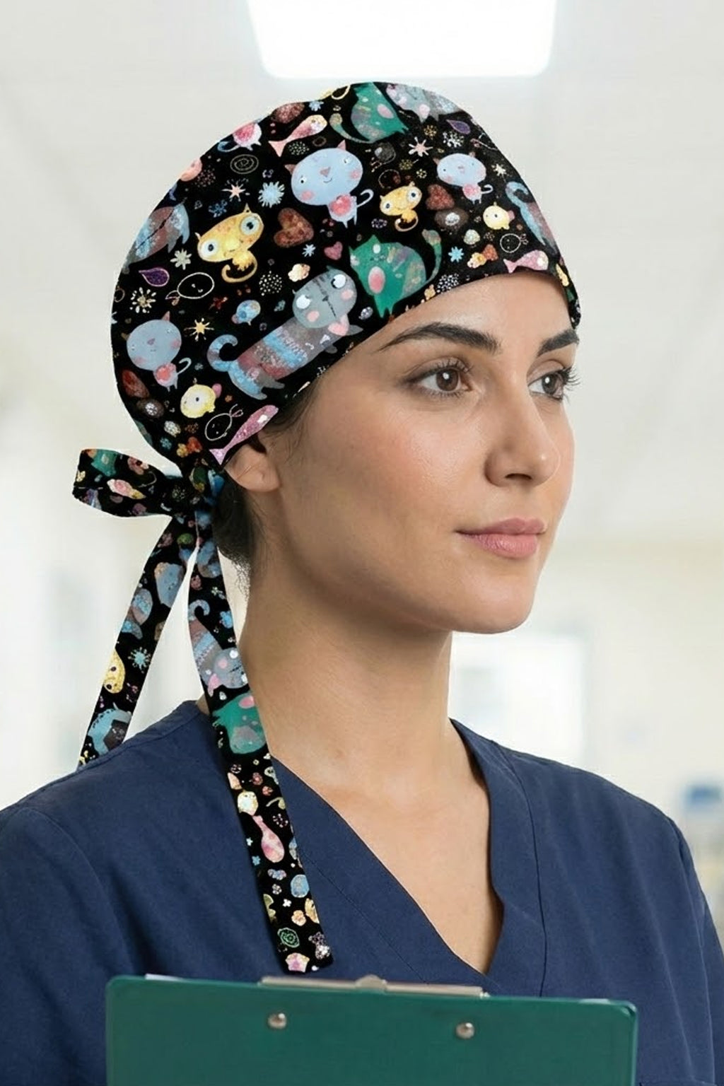 Uzay Canavarları Desenli Cerrahi Bone Unisex – Likralı Doktor Hemşire Bonesi - Uzay Canavarları