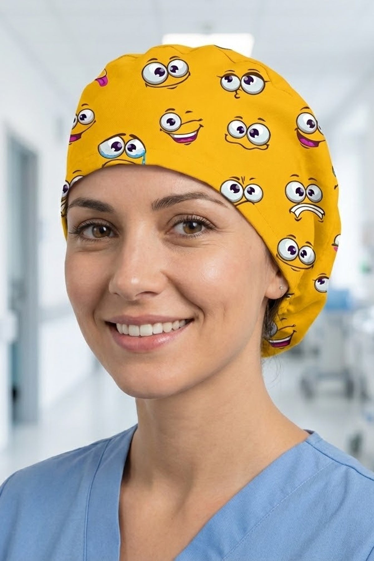 Emoji Desenli Cerrahi Bone Unisex – Likralı Doktor Hemşire Bonesi - Emoji