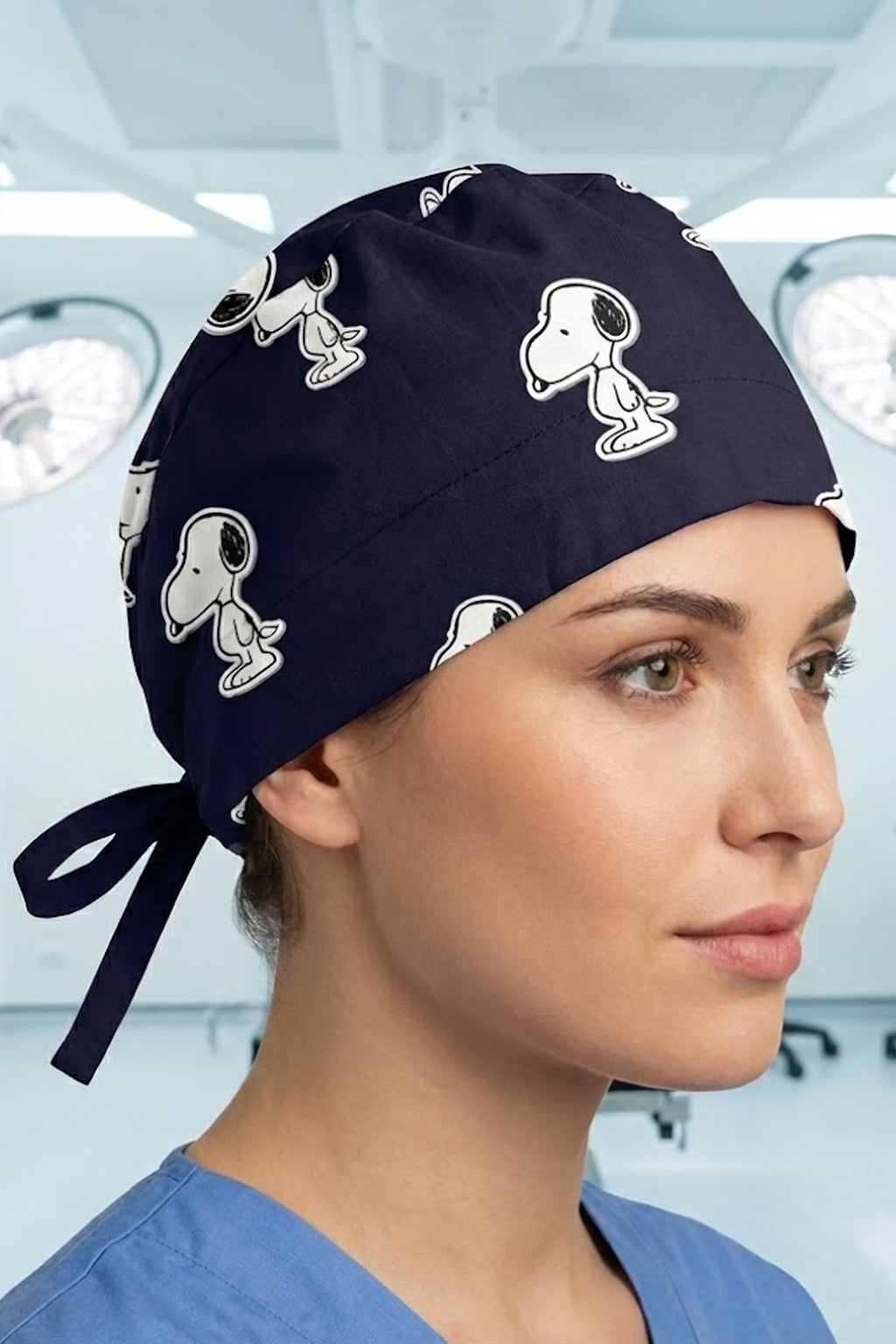 Snoopy Lacivert Desenli Unisex Cerrahi Bone Hemşire ve Doktor Bone - Snoopy Lacivert