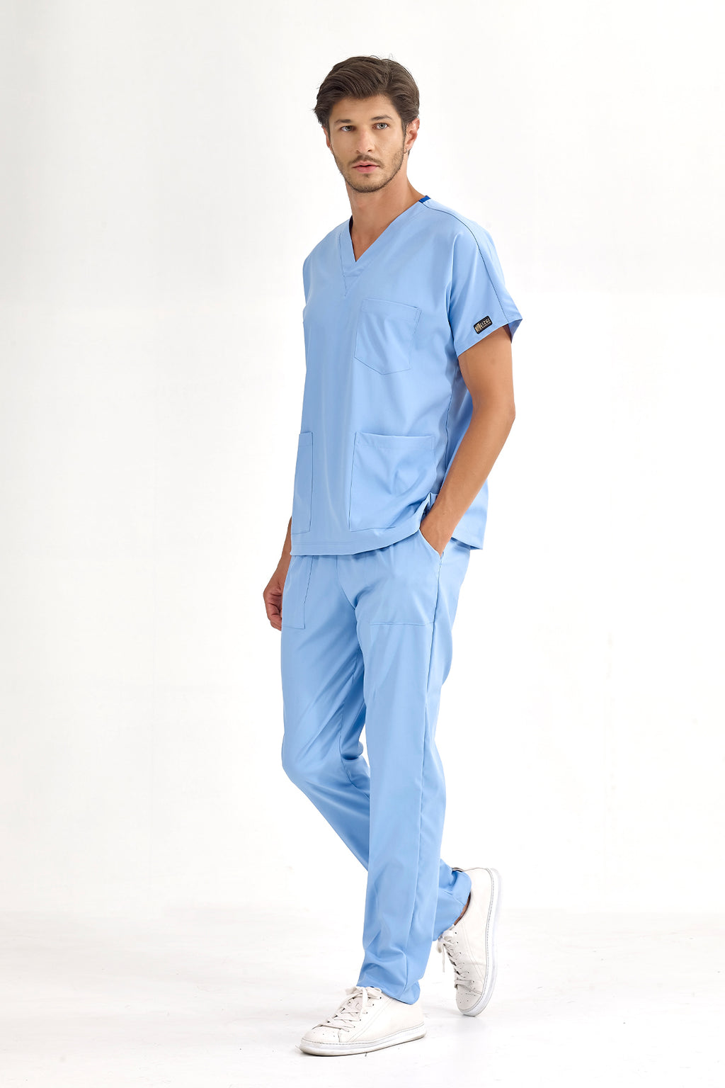 Açık Mavi Lüks Likralı Greys Alt Üst Takım Doktor Hemşire Scrubs Üniforma
