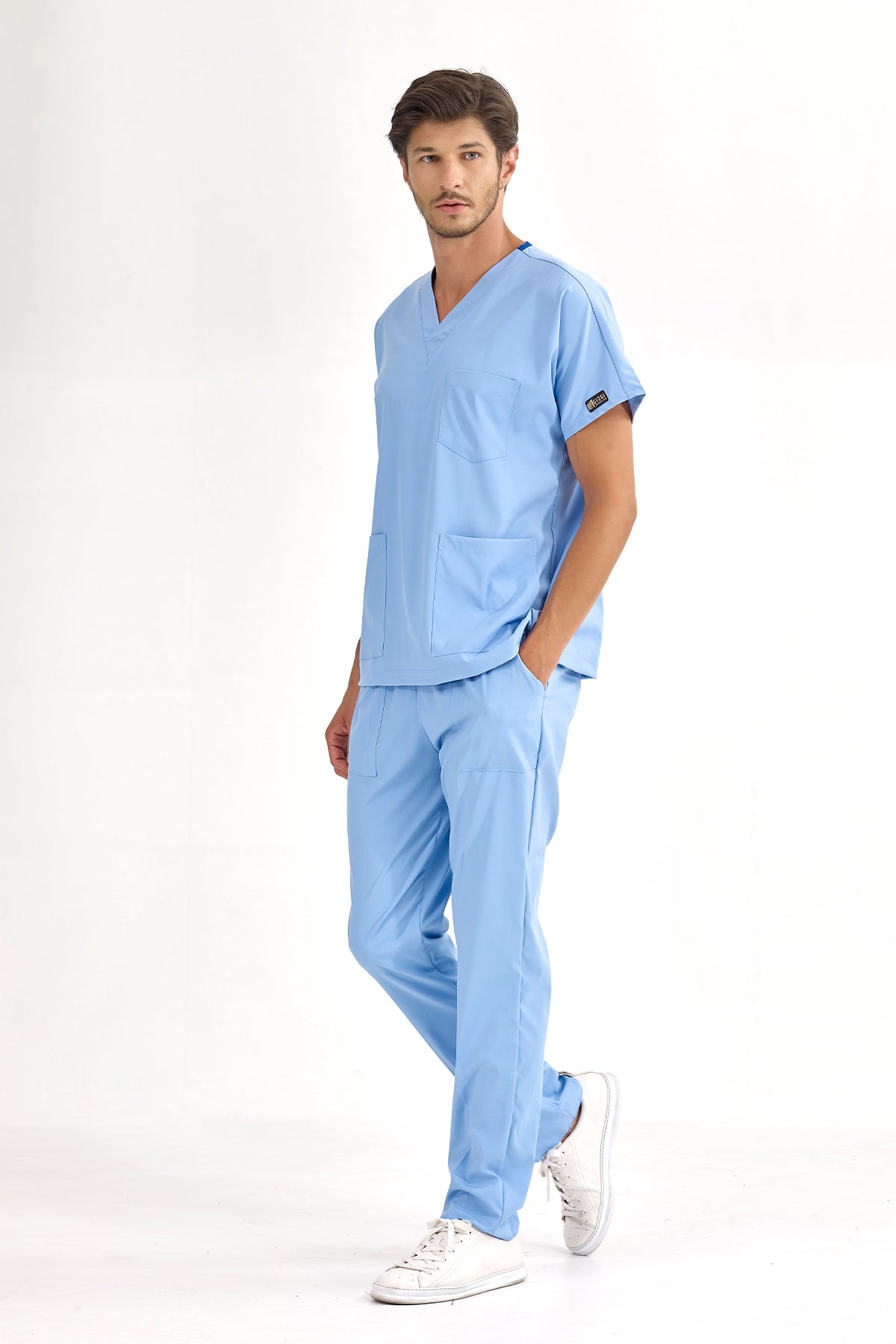 Açık Mavi Lüks Likralı Greys Alt Üst Takım Doktor Hemşire Scrubs Üniforma