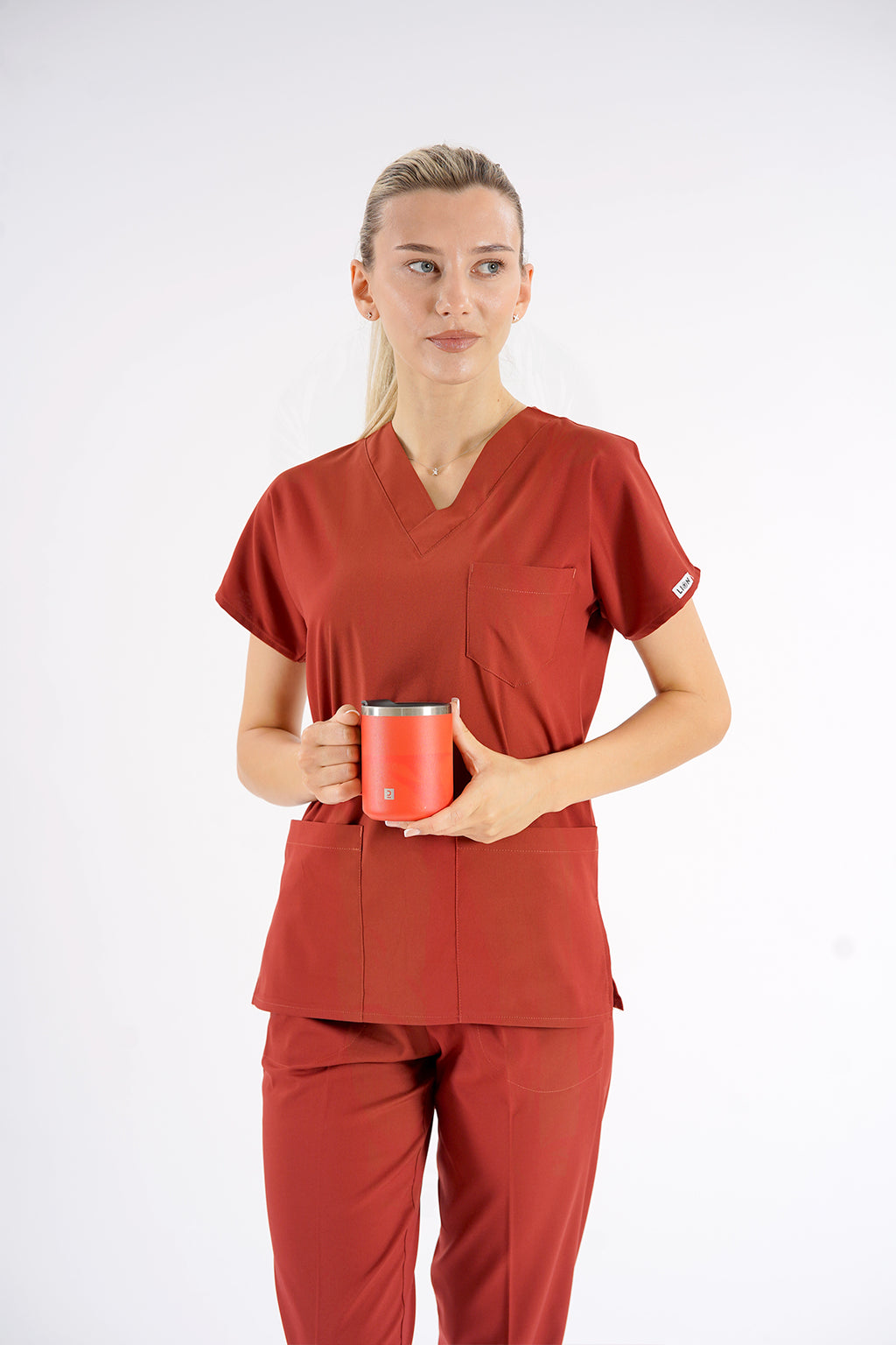Kiremit Dr. Greys Modeli Likralı Hemşire Forması Unisex Yarasa Kol Doktor Scrubs Hastane Takımı