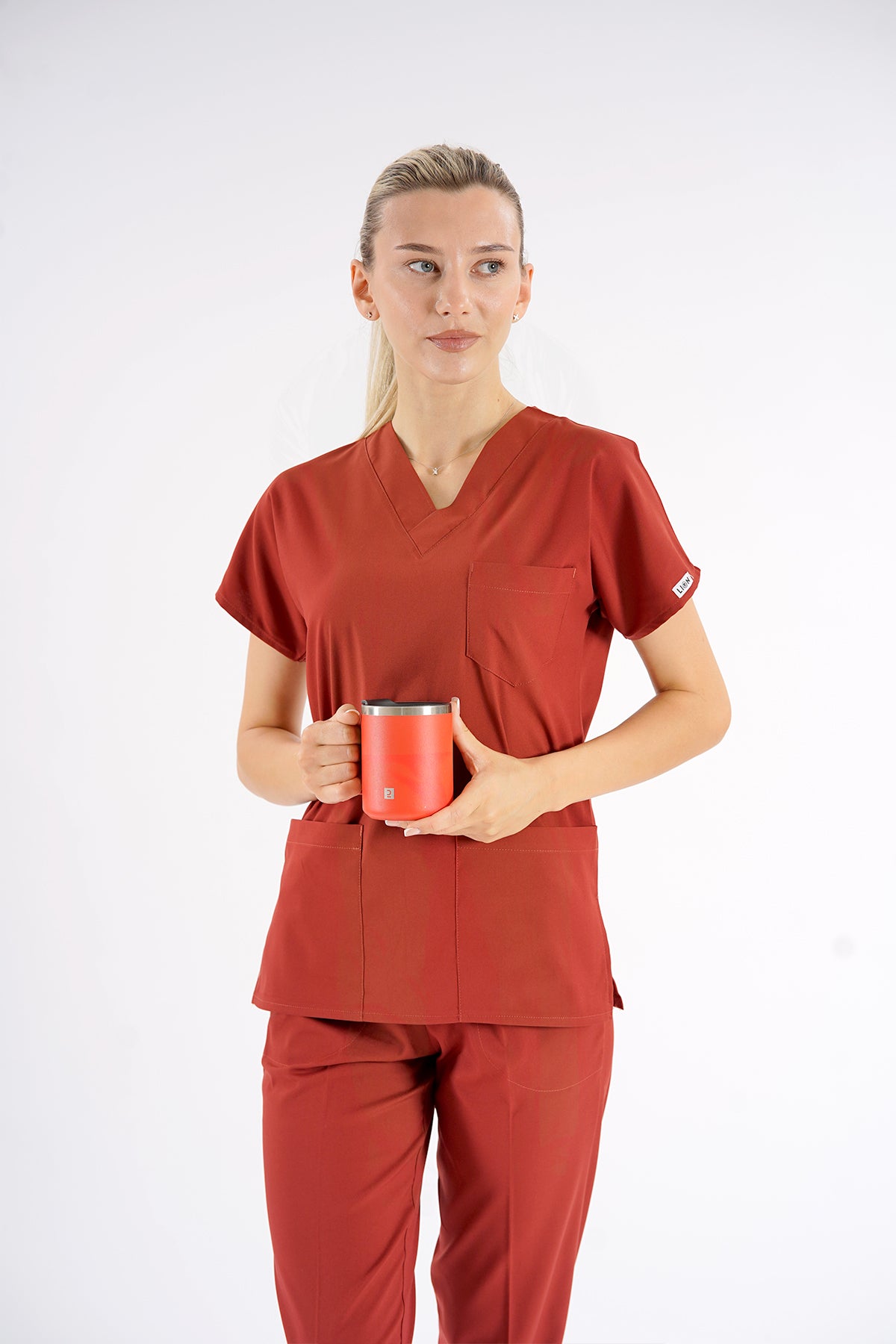 Kiremit Dr. Greys Modeli Likralı Hemşire Forması Unisex Yarasa Kol Doktor Scrubs Hastane Takımı