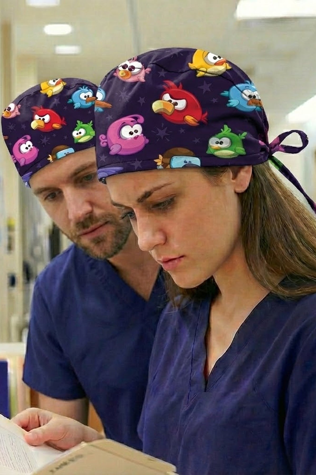 Desenli Unisex Cerrahi Bone Hemşire ve Doktor Bone - Angry Birds