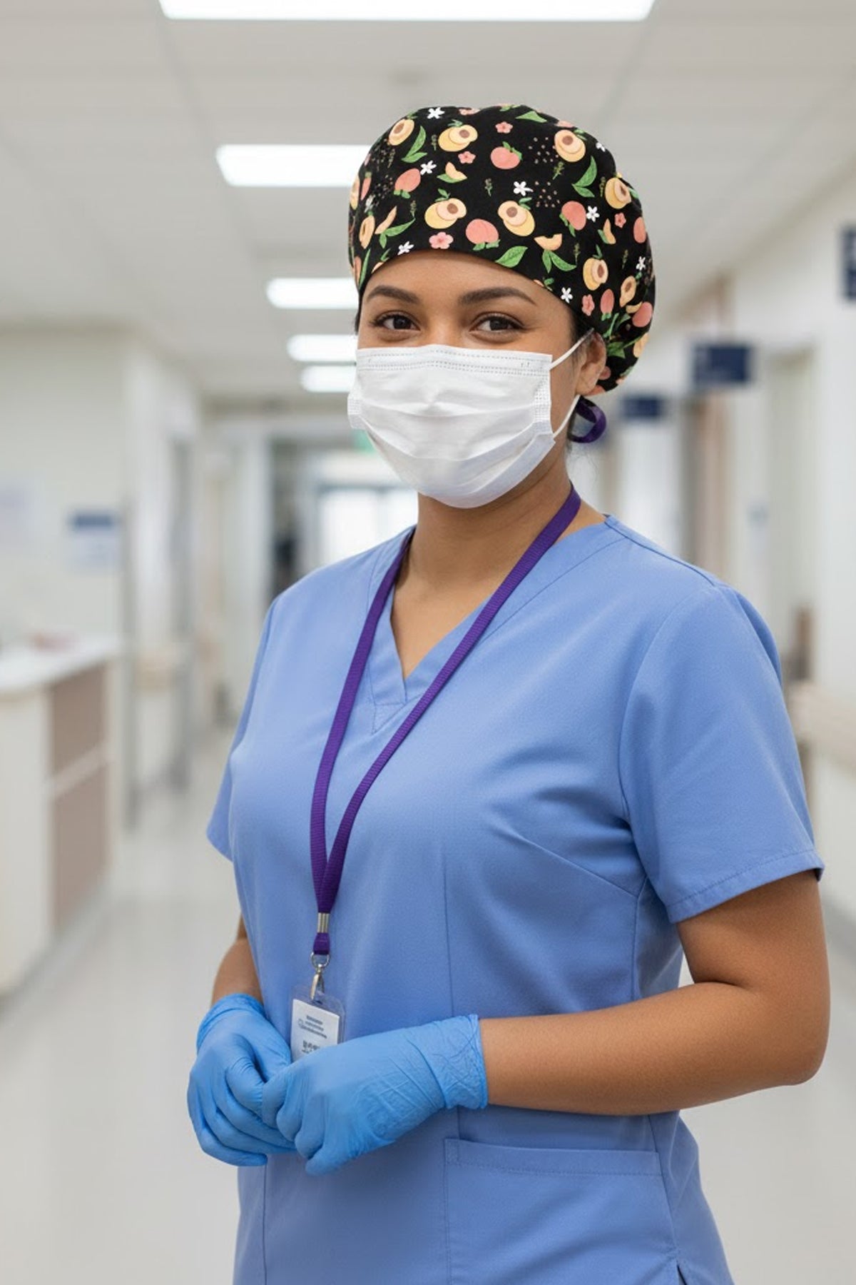 Şeftali Desenli Cerrahi Bone Unisex – Likralı Doktor Hemşire Bonesi - Şeftali