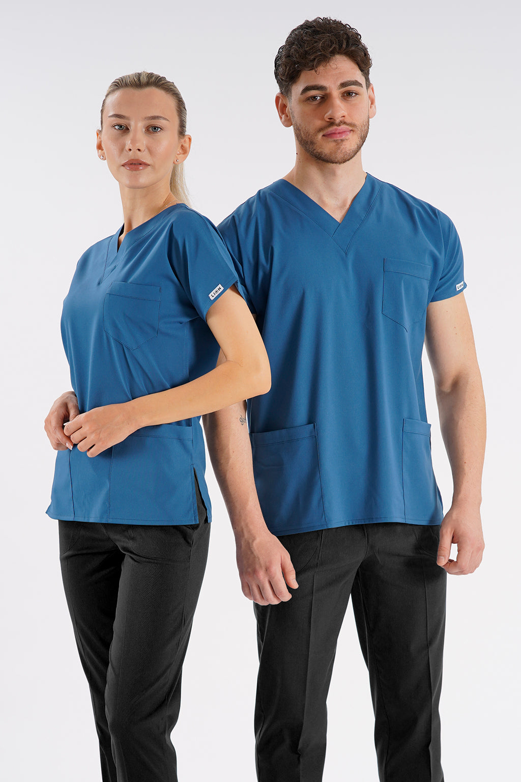 Fırtına Mavi Dr. Greys Modeli Likralı Hemşire Doktor Forması Scrubs Tek Üst Unisex Yarasa Kol