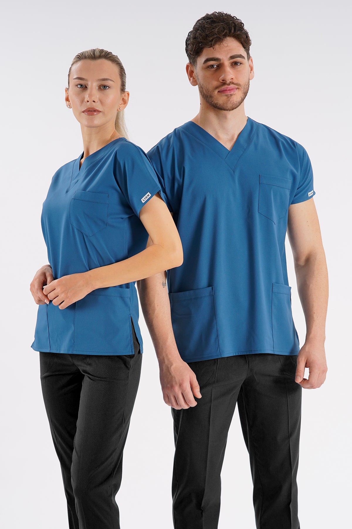 Fırtına Mavi Dr. Greys Modeli Likralı Hemşire Doktor Forması Scrubs Tek Üst Unisex Yarasa Kol