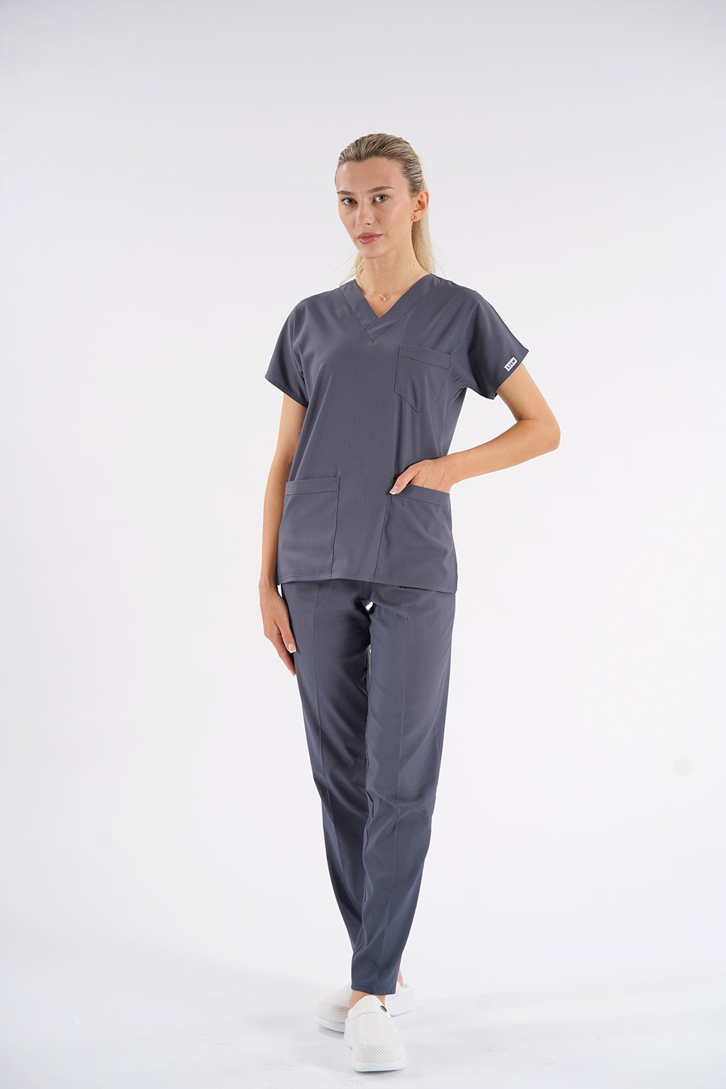Füme Dr. Greys Modeli Likralı Hemşire Forması Unisex Yarasa Kol Doktor Scrubs Hastane Takımı