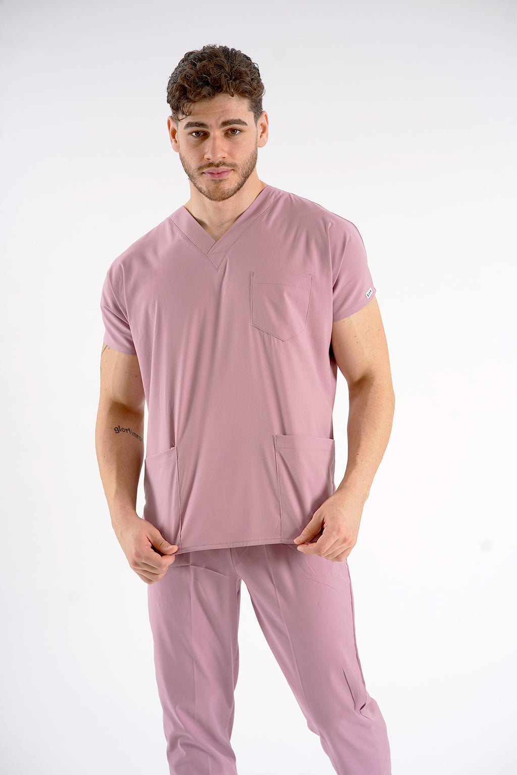 Gül Kurusu Dr. Greys Modeli Likralı Hemşire Forması Unisex Yarasa Kol Doktor Scrubs Hastane Takımı