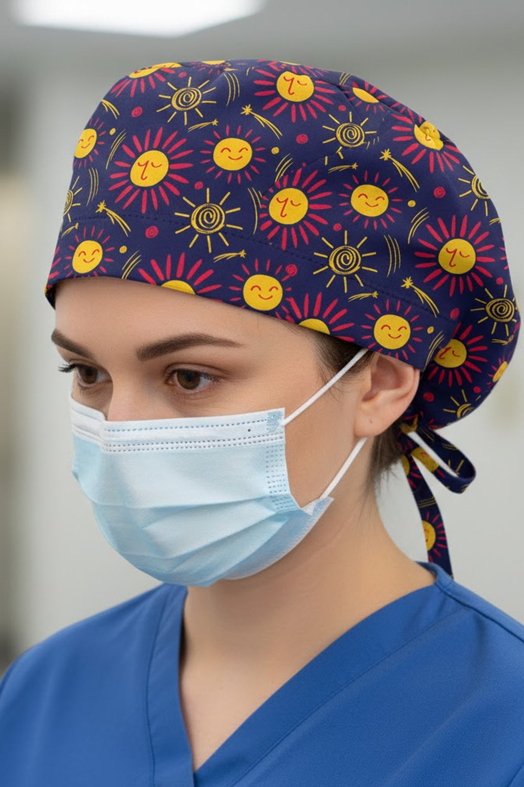 SunSunSun Desenli Cerrahi Bone Unisex – Likralı Doktor Hemşire Bonesi - SunSUNSun