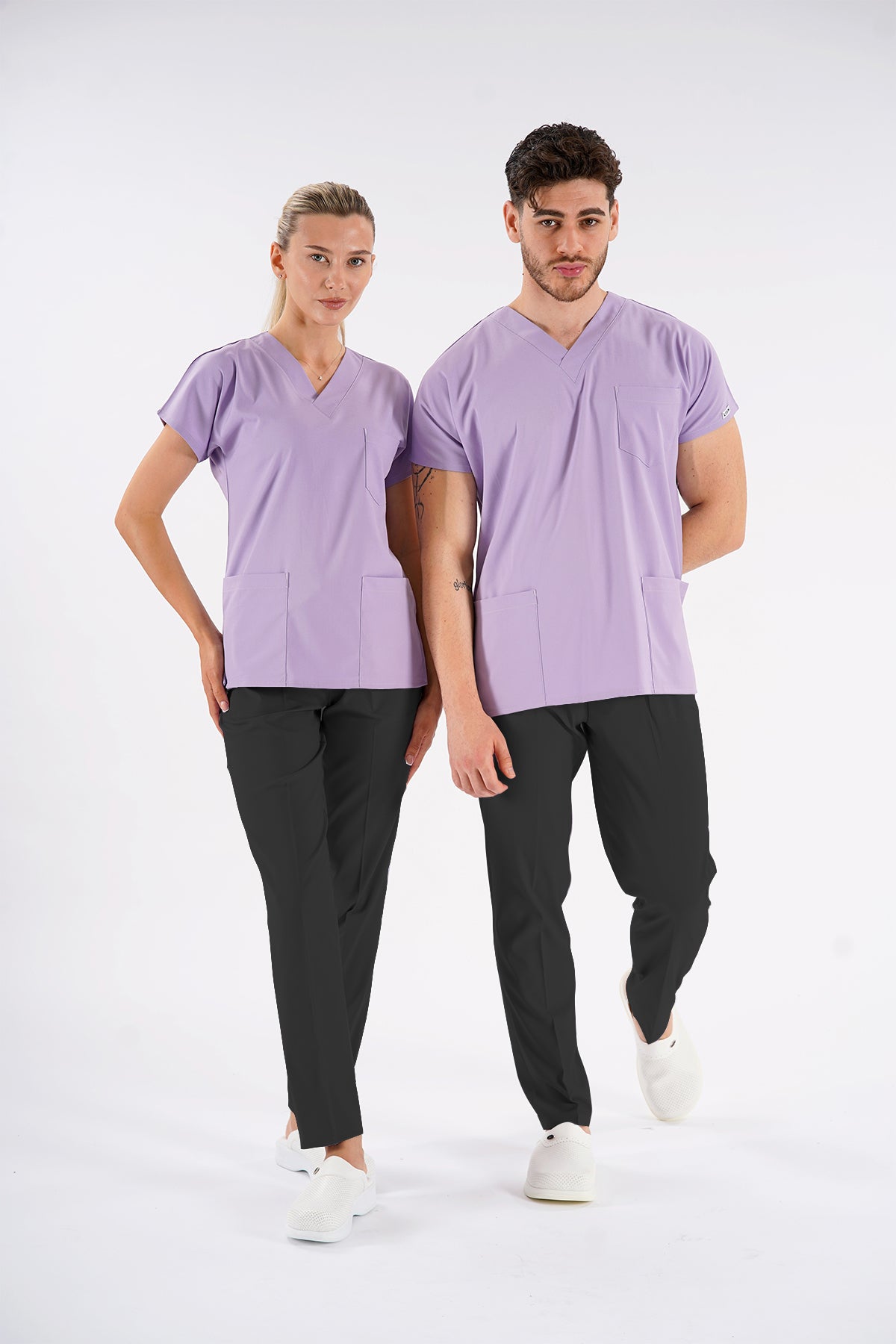 Lila Dr.Greys Modeli Likralı Hemşire Doktor Forması Scrubs Tek Üst Unisex Yarasa Kol