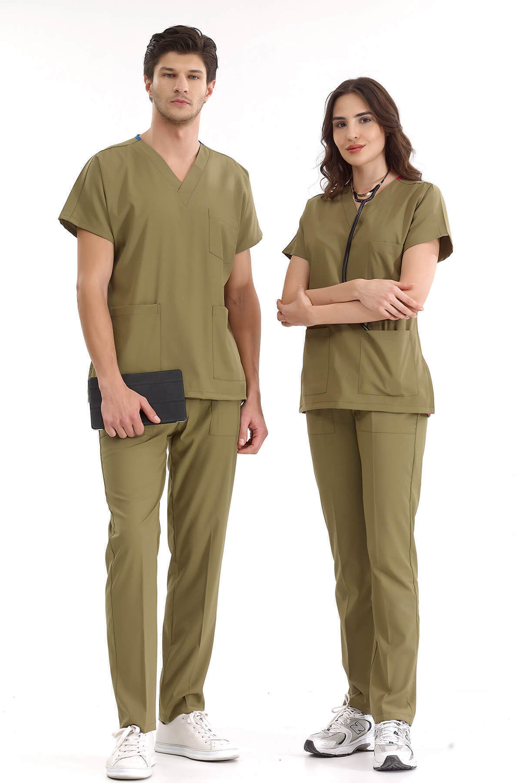 Haki Lüks Likralı Greys Alt Üst Takım Doktor Hemşire Üniforma