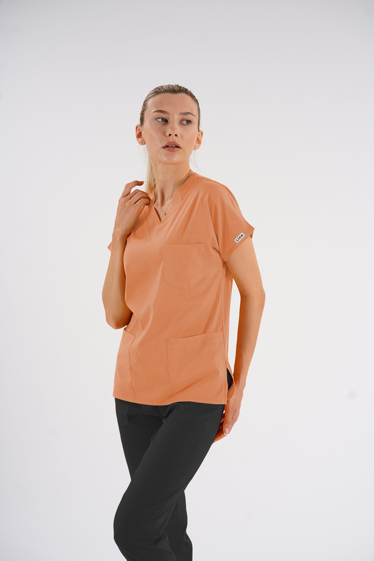 Somon Dr.Greys Modeli Soft Likralı Hemşire Doktor Forması Scrubs Tek Üst Unisex Yarasa Kol