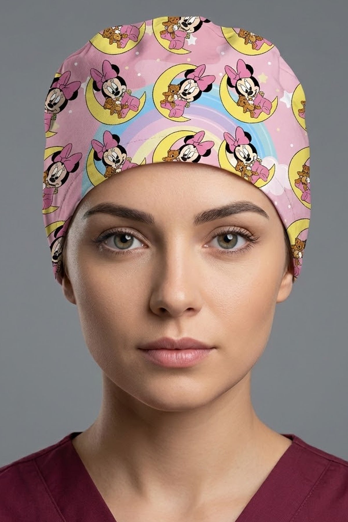 Baby Minnie Desenli Unisex Cerrahi Bone Hemşire ve Doktor Bone - Baby Minnie