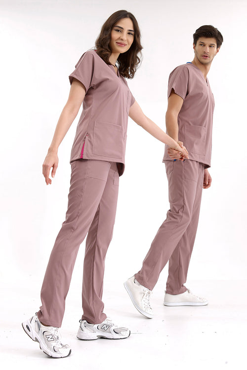 Gül Kurusu Lüks Likralı Greys Alt Üst Takım Doktor Hemşire Scrubs Üniforma