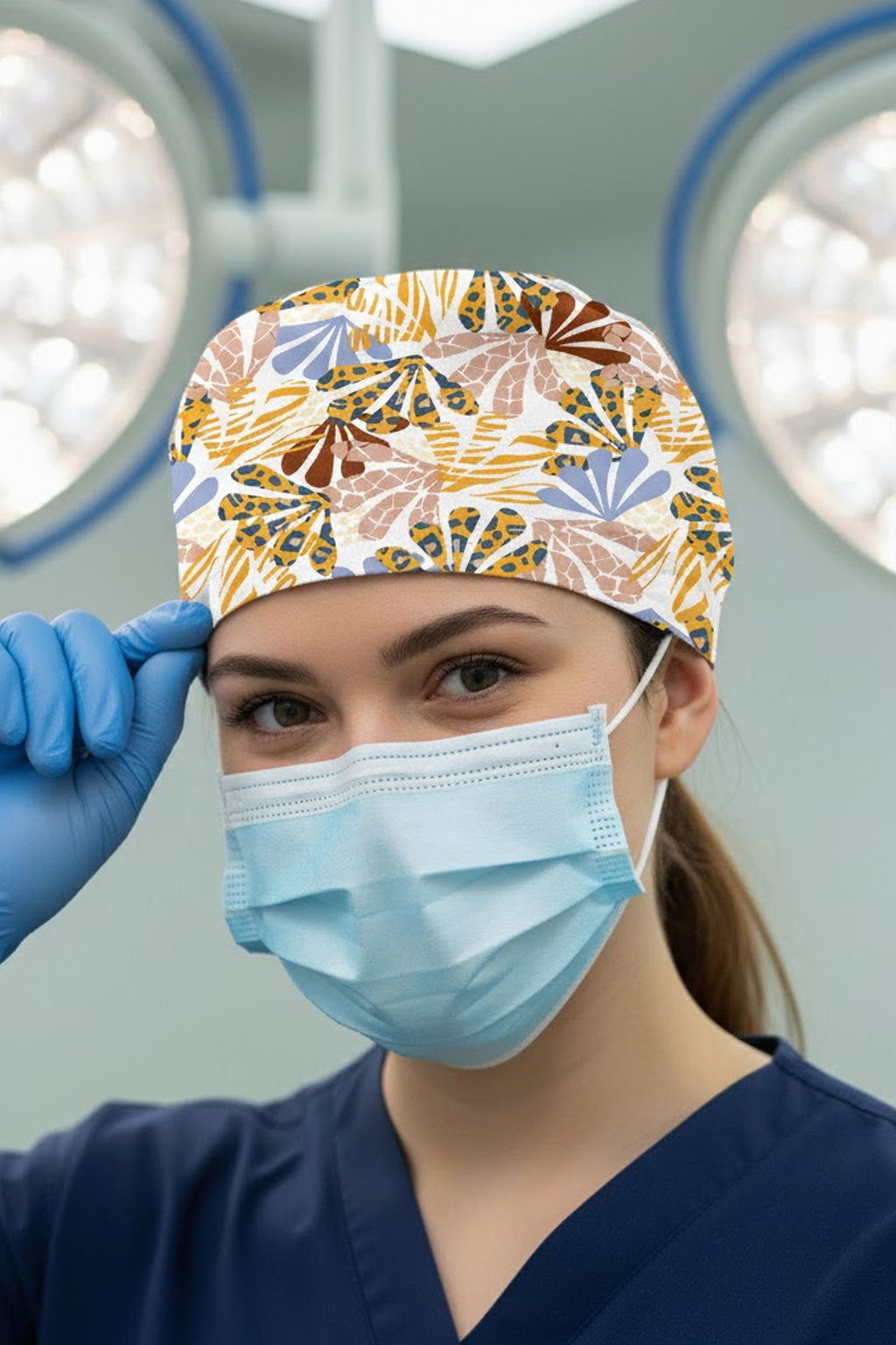 Tropikal Desenli Cerrahi Bone Unisex – Likralı Doktor Hemşire Bonesi - Tropikal