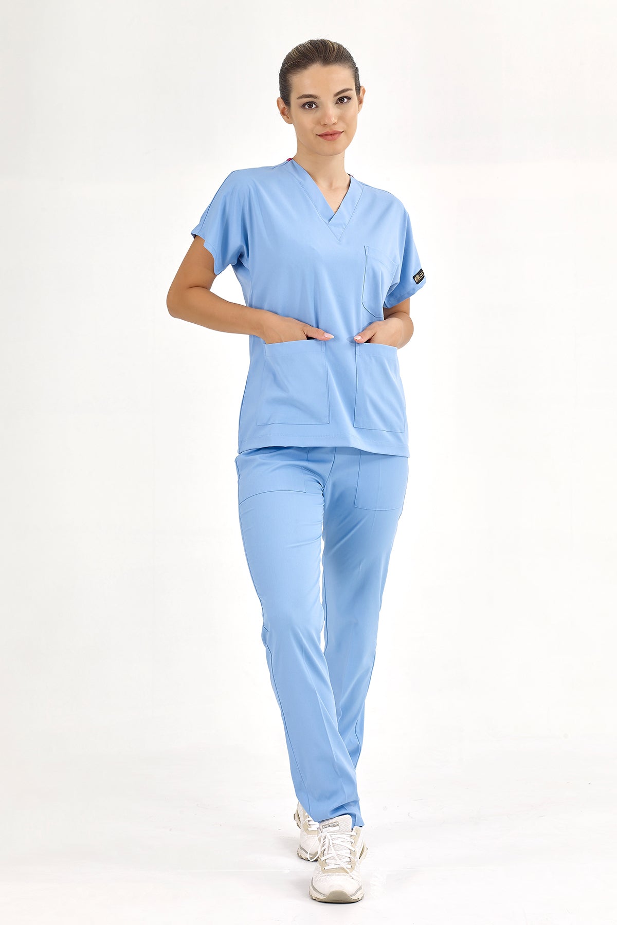 Açık Mavi Lüks Likralı Greys Alt Üst Takım Doktor Hemşire Scrubs Üniforma