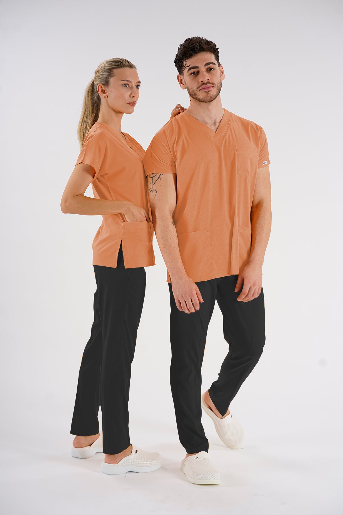 Somon Dr.Greys Modeli Soft Likralı Hemşire Doktor Forması Scrubs Tek Üst Unisex Yarasa Kol