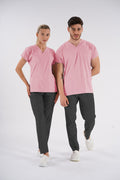 Toz Pembe Dr.Greys Modeli Soft Likralı Hemşire Doktor Forması Scrubs Tek Üst Unisex Yarasa Kol