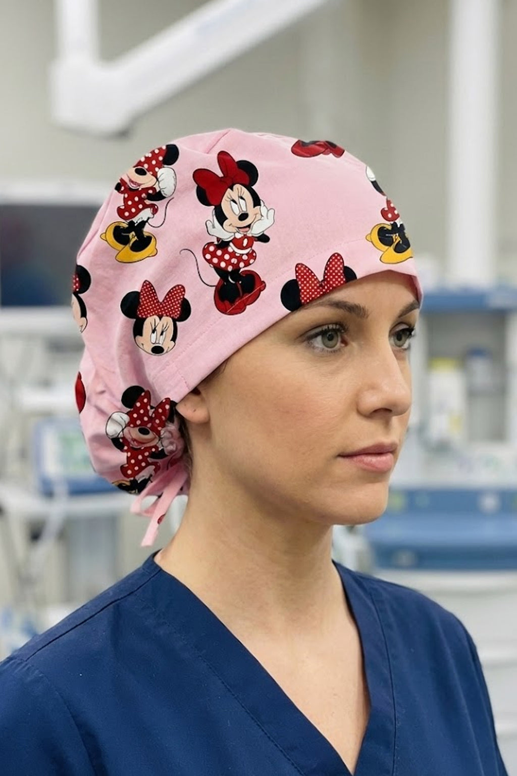 Minnie Mouse Desenli Cerrahi Bone Unisex – Likralı Doktor Hemşire Bonesi - Minnie Mouse
