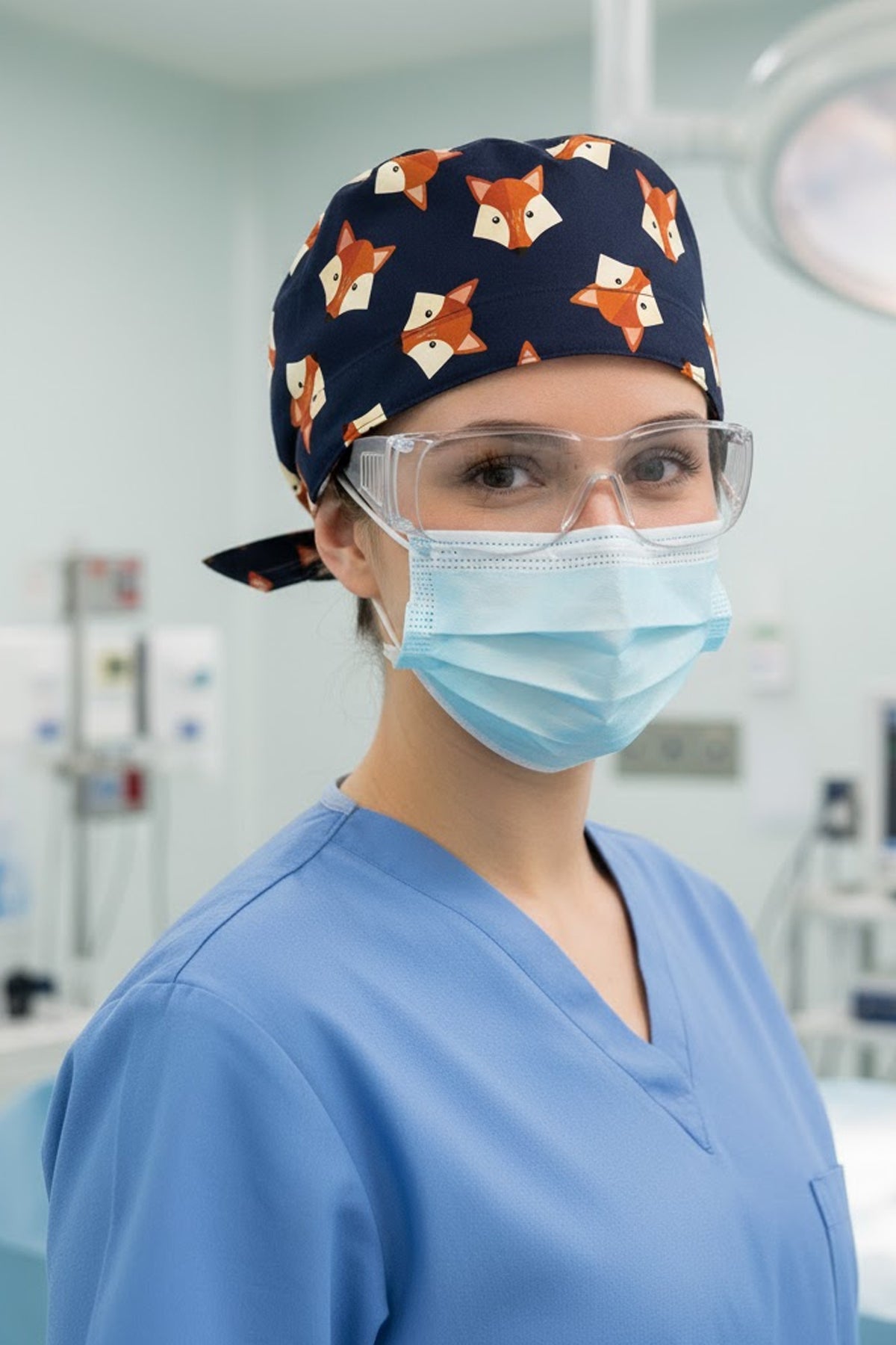 Fox 1 Desenli Cerrahi Bone Unisex – Likralı Doktor Hemşire Bonesi - Fox 1