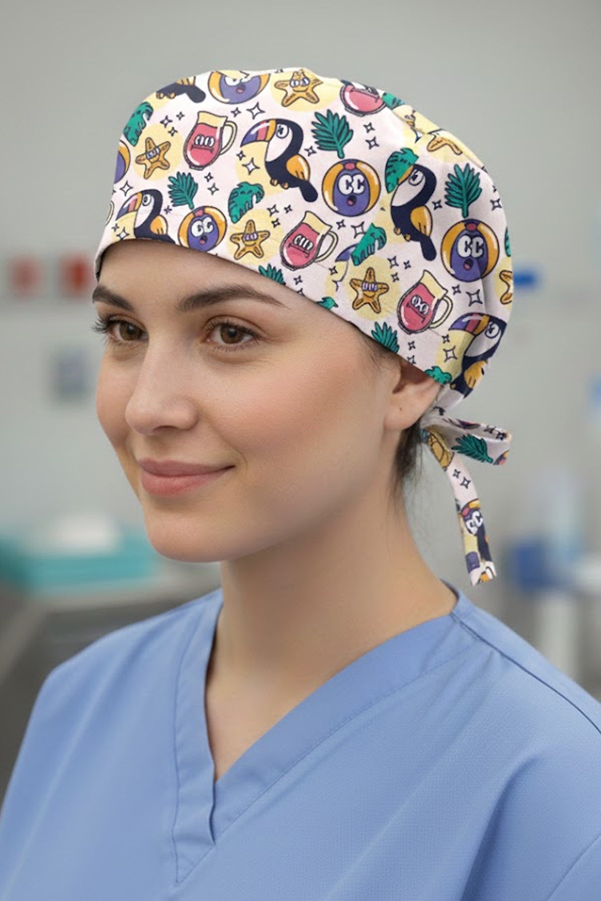 Tukan 1 Desenli Cerrahi Bone Unisex – Likralı Doktor Hemşire Bonesi - Tukan 1
