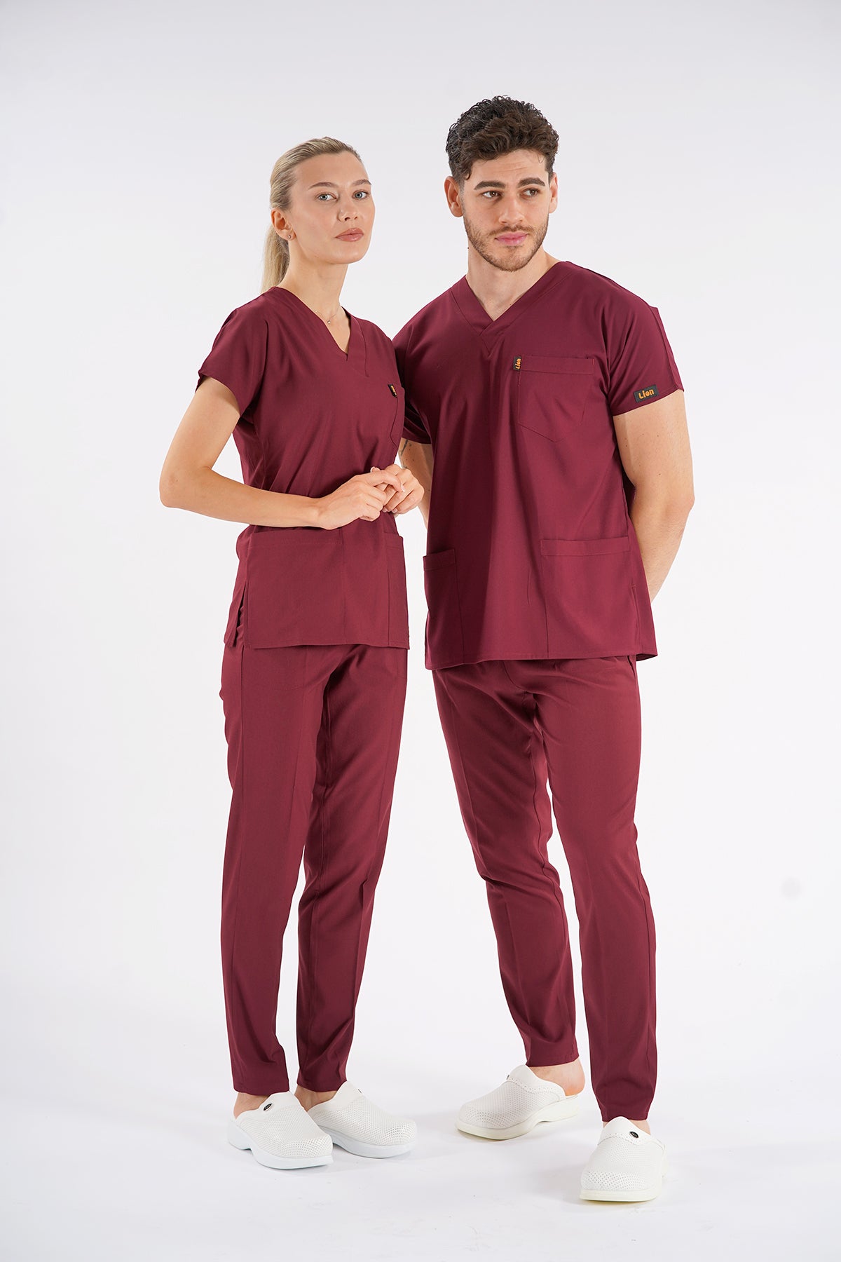 Bordo Dr. Greys Modeli Likralı Hemşire Forması Unisex Yarasa Kol Doktor Scrubs Hastane Takımı