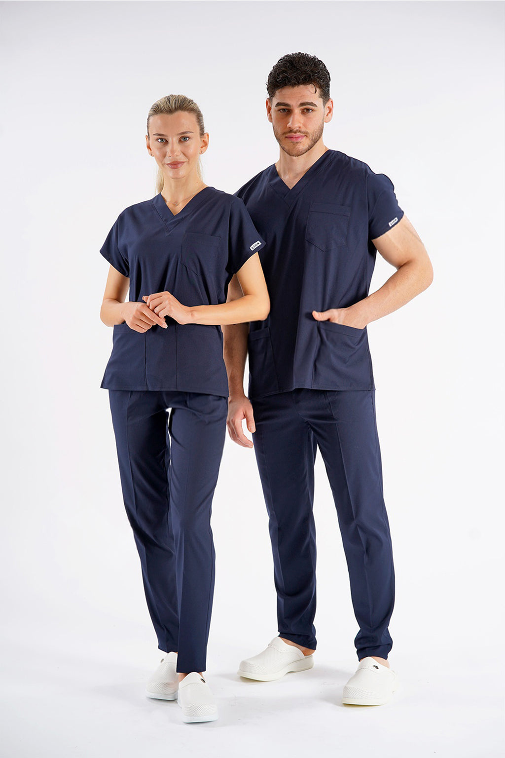 Lacivert Dr. Greys Modeli Likralı Hemşire Forması Unisex Yarasa Kol Doktor Scrubs Hastane Takımı