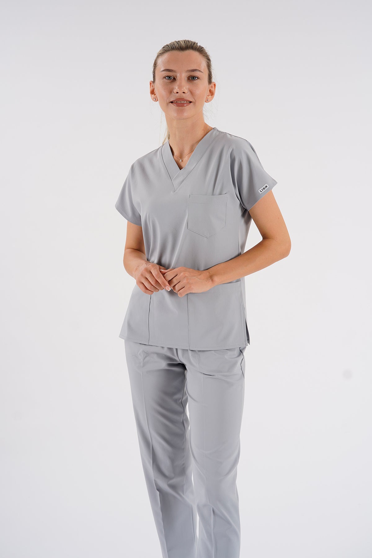 Dr.greys Modeli Açık Gri Royal Çift Yön Likralı Premium Scrubs