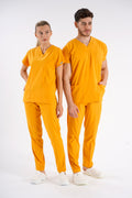 Hardal Dr. Greys Modeli Likralı Hemşire Forması Unisex Yarasa Kol Doktor Scrubs Hastane Takımı