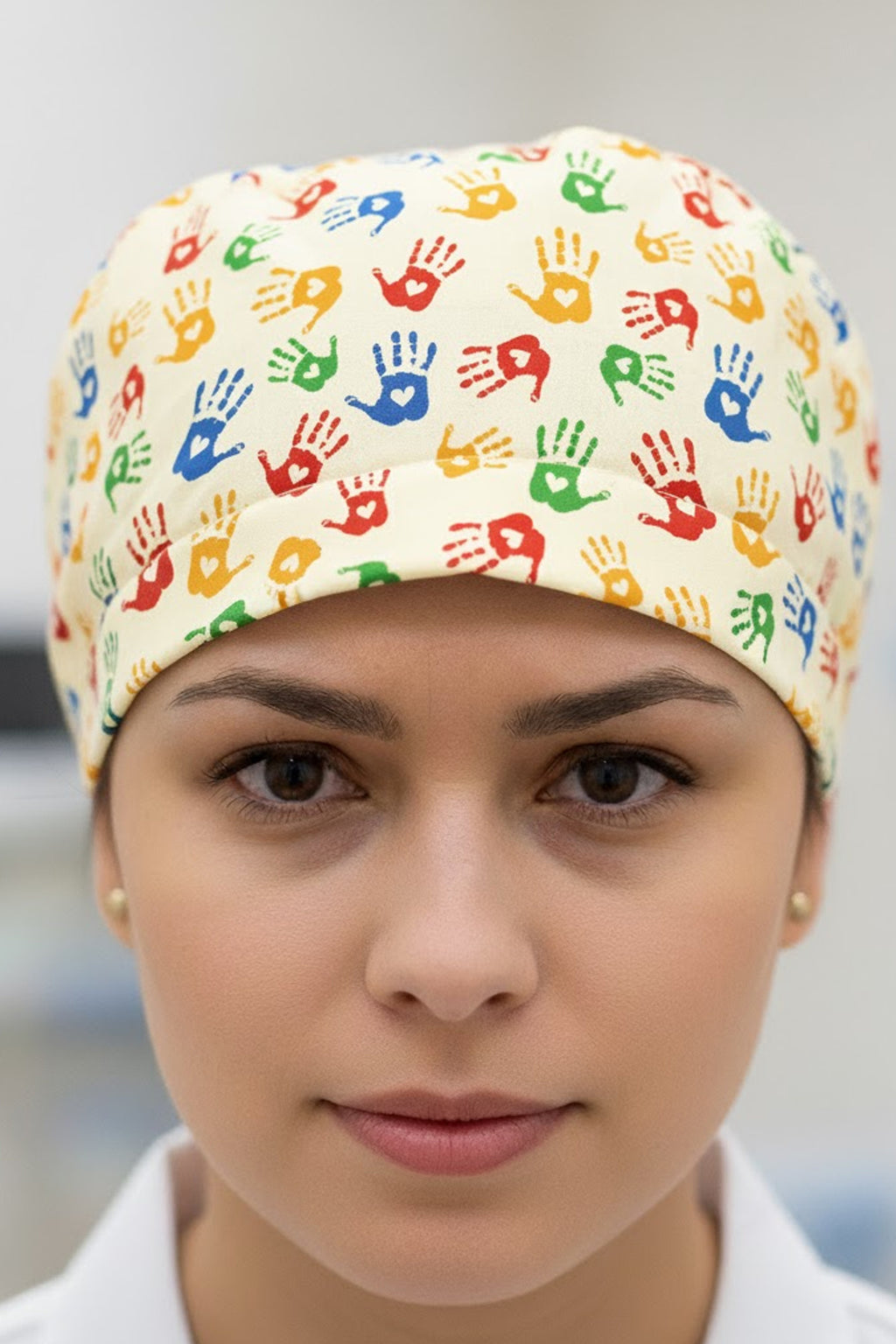 Hand Heart Desenli Cerrahi Bone Unisex – Likralı Doktor Hemşire Bonesi - Hand Heart