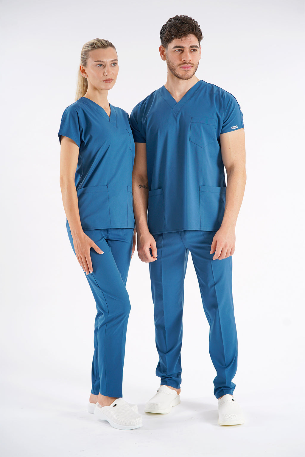 Fırtına Mavi Dr. Greys Modeli Likralı Hemşire Forması Unisex Yarasa Kol Doktor Scrubs Hastane Takımı