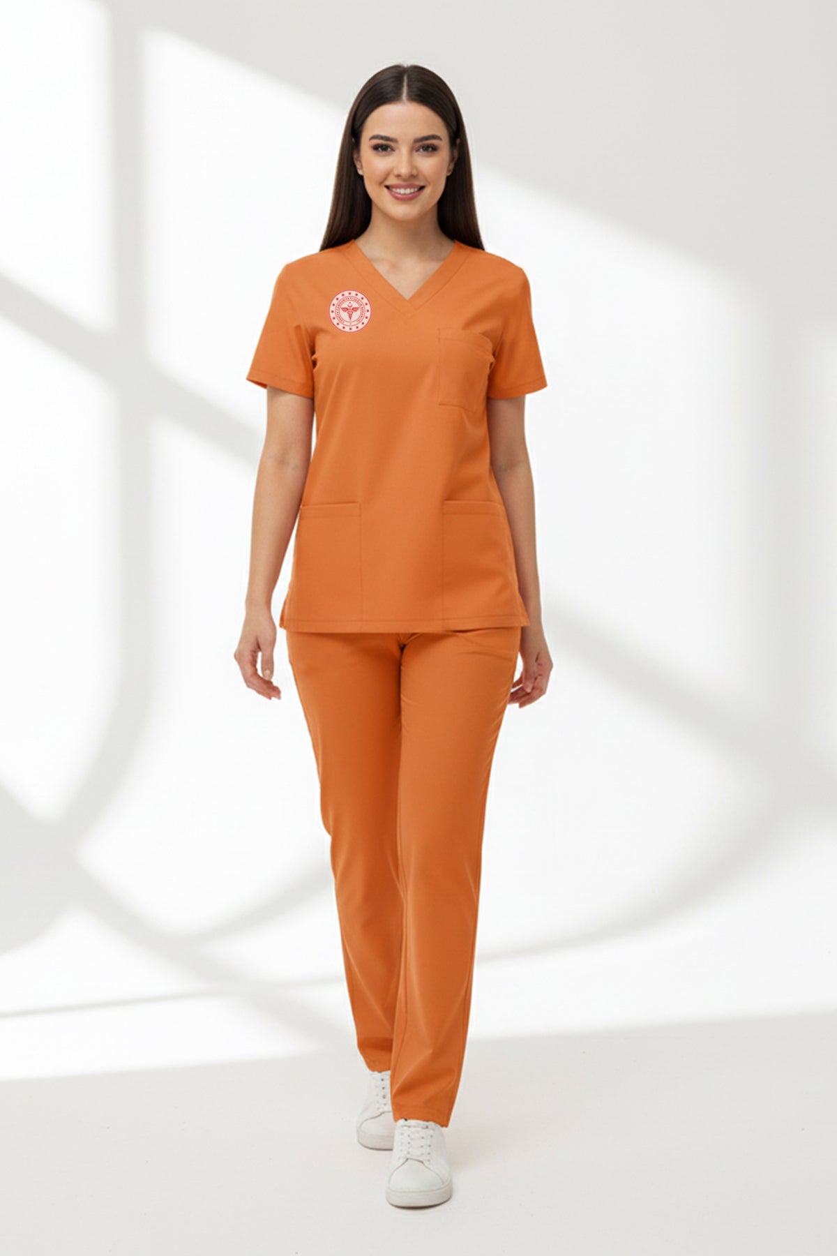 Klinik Destek Forması Scrubs Likralı Takım Yeni Yönetmeliğe Uyumlu-Orange Ochre