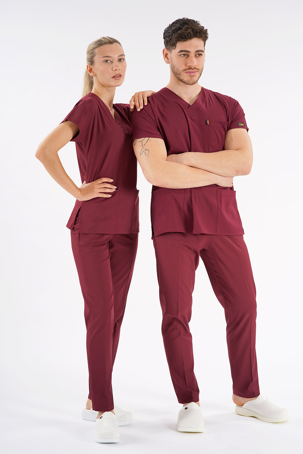 Bordo Dr. Greys Modeli Likralı Hemşire Forması Unisex Yarasa Kol Doktor Scrubs Hastane Takımı
