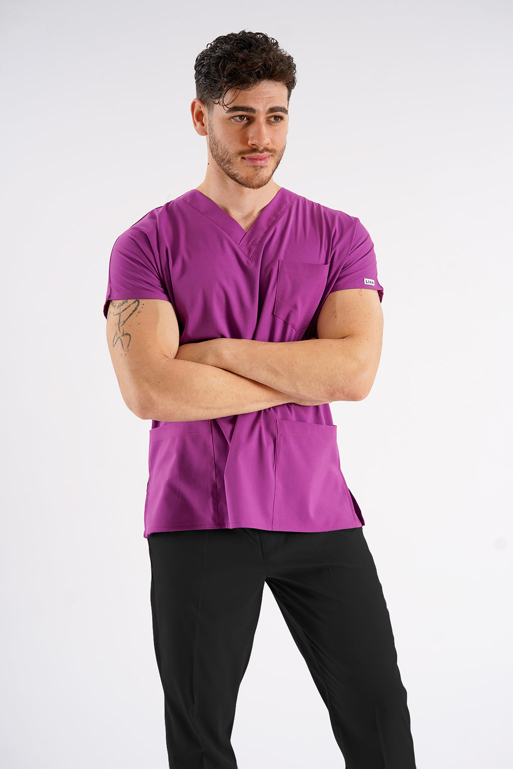 Menekşe Dr.Greys Modeli Likralı Hemşire Doktor Forması Scrubs Tek Üst Unisex Yarasa Kol