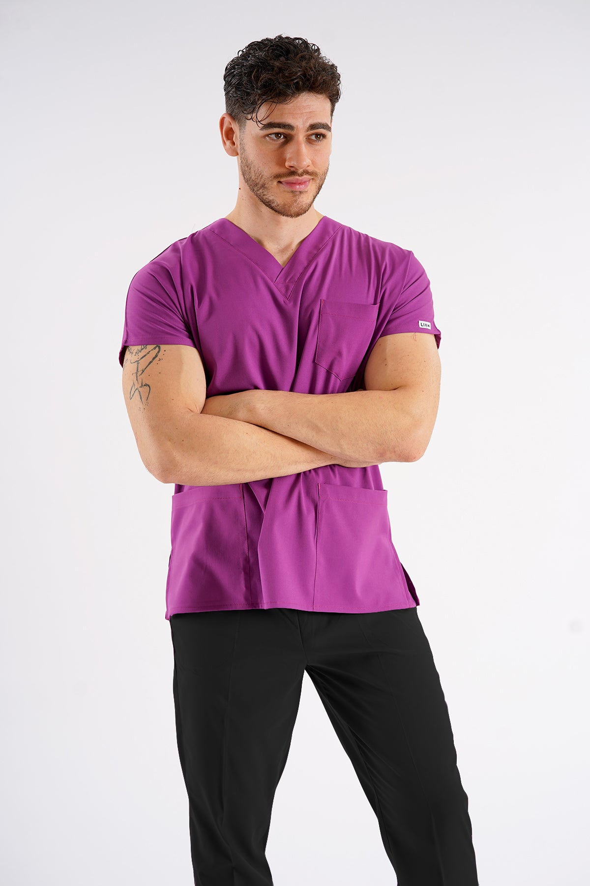 Menekşe Dr.Greys Modeli Likralı Hemşire Doktor Forması Scrubs Tek Üst Unisex Yarasa Kol