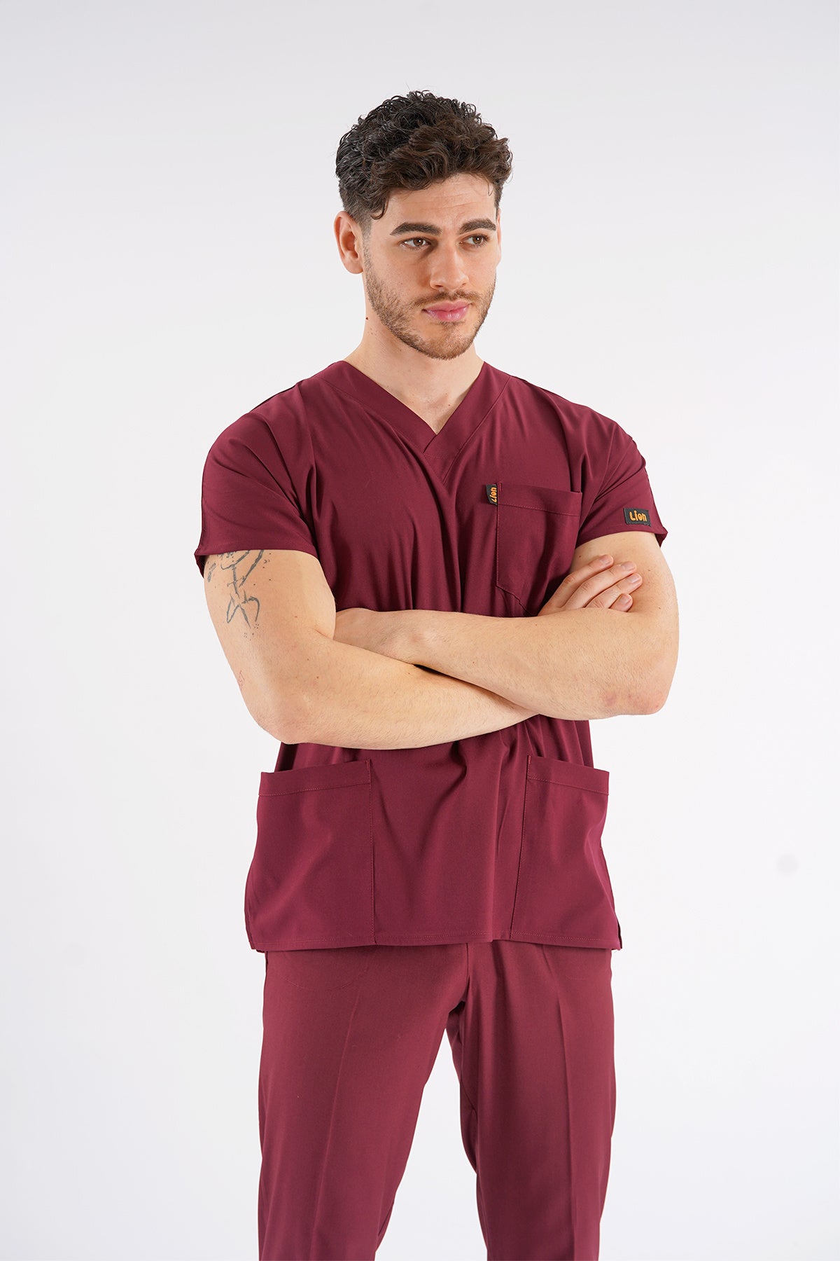 Bordo Dr. Greys Modeli Likralı Hemşire Forması Unisex Yarasa Kol Doktor Scrubs Hastane Takımı