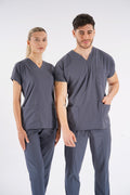 Füme Dr. Greys Modeli Likralı Hemşire Forması Unisex Yarasa Kol Doktor Scrubs Hastane Takımı