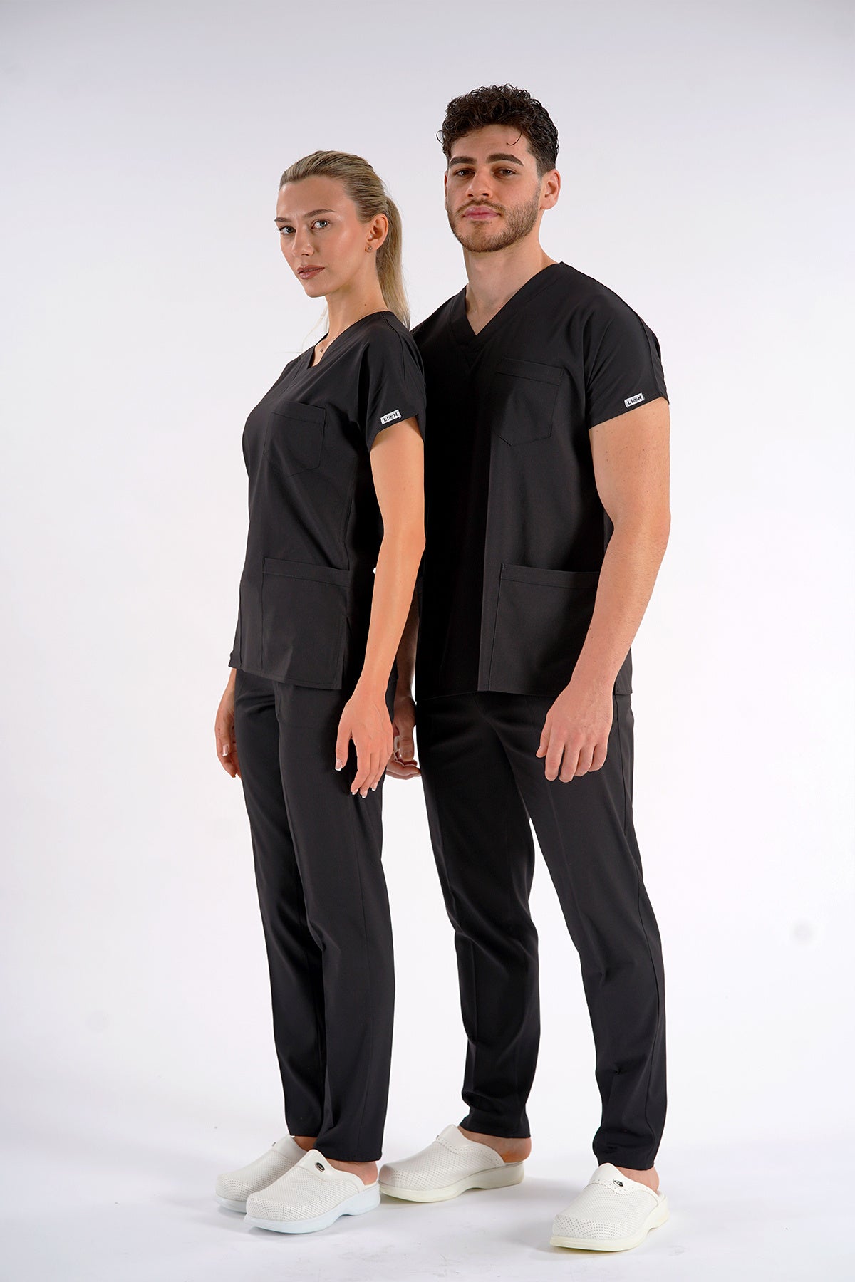 Siyah Dr. Greys Modeli Likralı Hemşire Forması Unisex Yarasa Kol Doktor Scrubs Hastane Takımı
