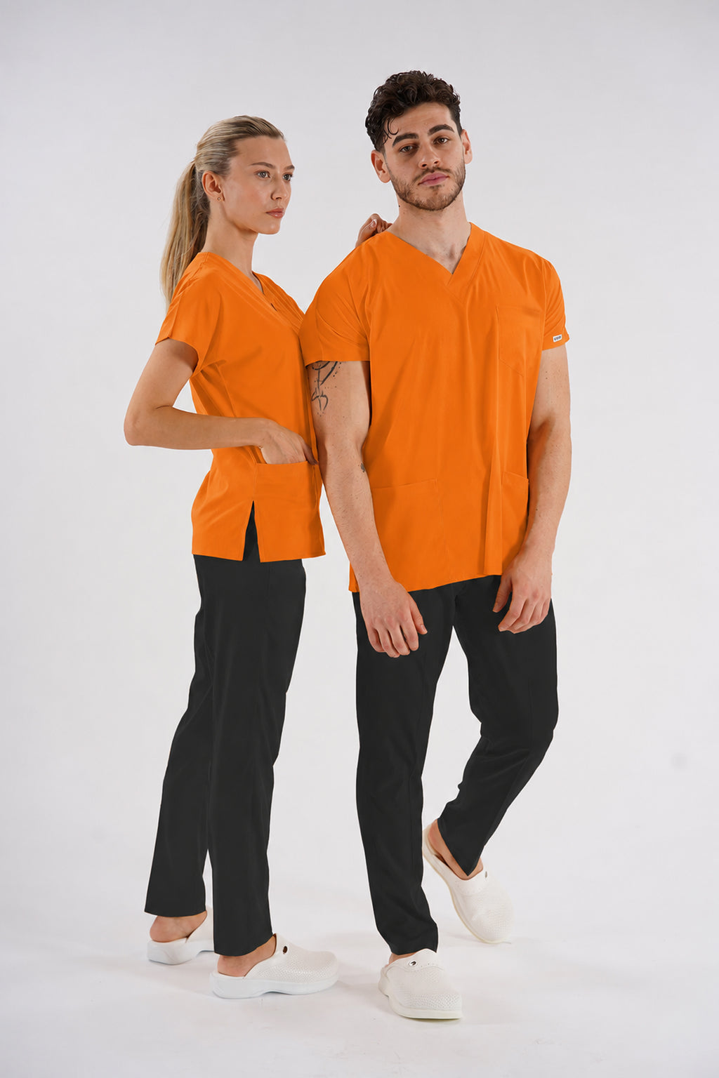 Turuncu Dr.Greys Modeli Soft Likralı Hemşire Doktor Forması Scrubs Tek Üst Unisex Yarasa Kol